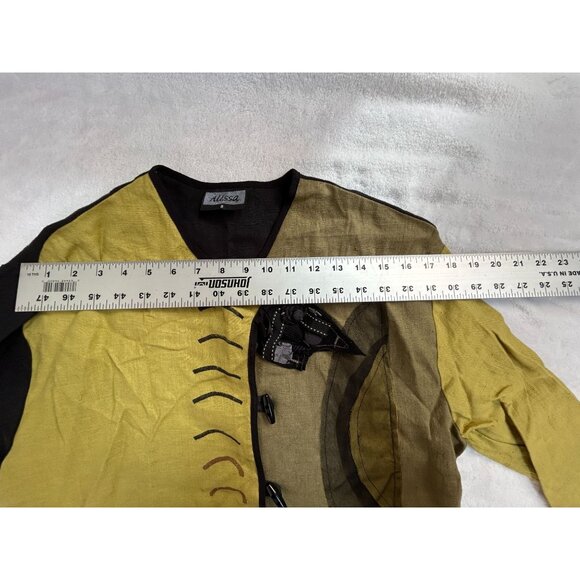 Alissa Artistic Asymmetric Linen Jacket Womens Small Yellow Black Art to Wear - Picture 5 of 7